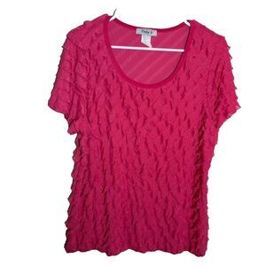 Only 9 Blouse Women's 2X Pink Ruffle Short Sleeve 3D Casual Pink Shirt